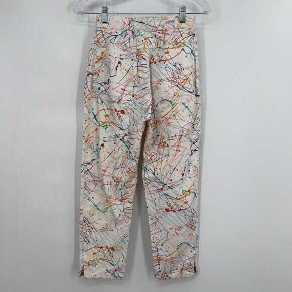 Vintage Esprit Sport 80s 90s Splatter Paint Pants High Waist Tapered Leg 7/8 - Picture 4 of 12